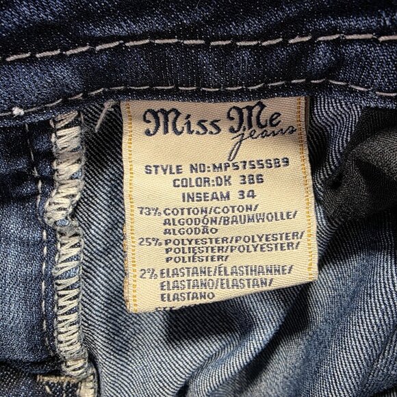 Miss Me Jeans Womens 26 Blue Mid-Rise Slim Boot Rhinestone Embellished Pockets - Picture 11 of 11